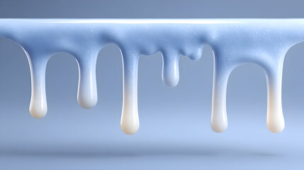 White viscous liquid dripping from a horizontal surface.