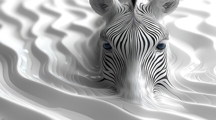 Zebra head emerging from swirling white liquid blue eyes animal wildlife