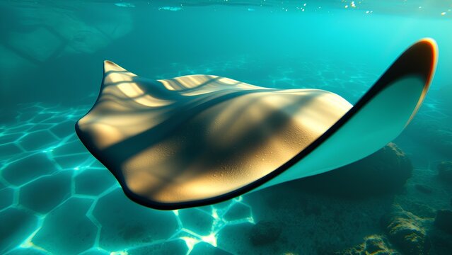 Detailed Shot of Stingray Swimming Gracefully