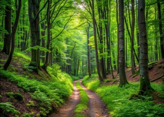 Fototapeta premium Trail through the forest in Bieszczady mountains