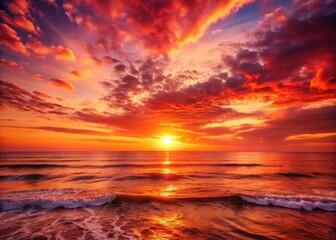 Warm red hues of sunrise over the ocean as the sky slowly transforms into a new day