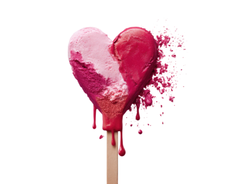 Melting heart-shaped ice pop, vibrant colors