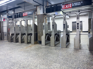 Subway station turnstiles in New York