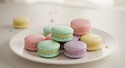 Obraz premium A dessert plate with macarons in pastel colors.