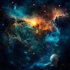 Fototapeta premium Vibrant Nebula Space Scene with Planets and Stars