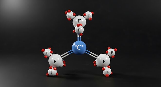 Molecular Structure of Carbon Tetrafluoride with Fluorine Atoms in Dark Background