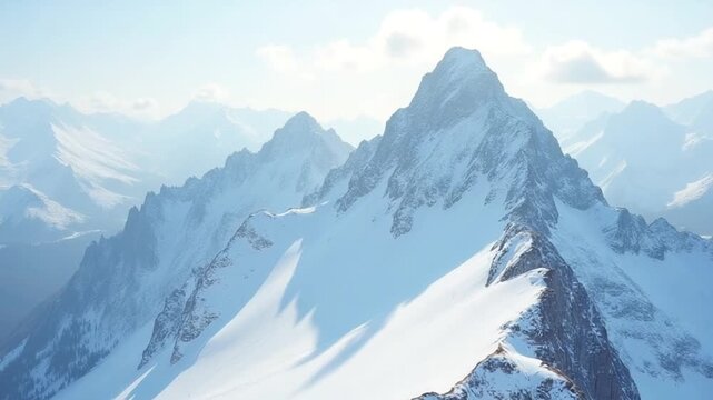 Aerial POV of a snowy mountain