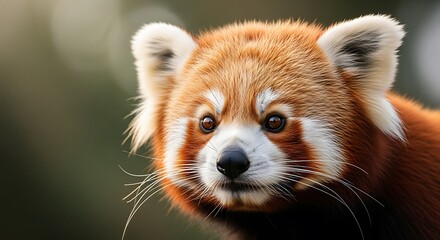 Red Panda Cub Closeup Nature Scene with Soft Lighting and Green Background