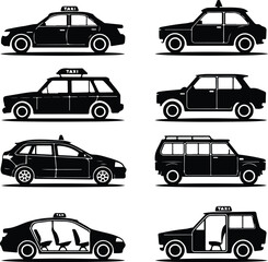Taxi Car Silhouette Icon Vector Set City Cab and Taxi Service Silhouette Collection