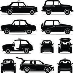 Taxi Car Silhouette Icon Vector Set City Cab and Taxi Service Silhouette Collection
