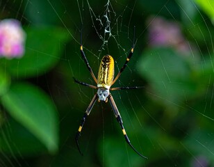 Spider in web, vibrant colors