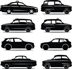 Taxi Car Silhouette Icon Vector Set City Cab and Taxi Service Silhouette Collection