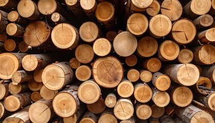 Stacked logs, close-up view