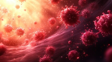 Multiple Red Virus Cells in Fluid