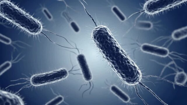 Microscopic view of bacteria with blue background.