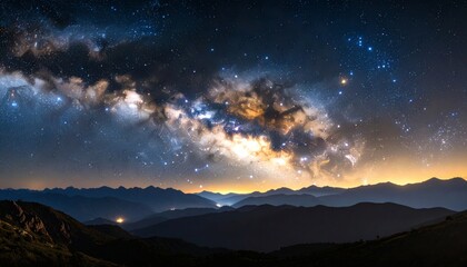 Fototapeta premium Milky Way Galaxy, Mountain View, Night Sky, Landscape Photography, Cosmic Beauty