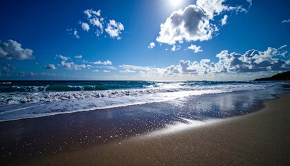 Fototapeta premium Waves and Sky, Tropical Paradise, Photography, Serene Environment, Low Angle View, Ultra-Realistic Concept