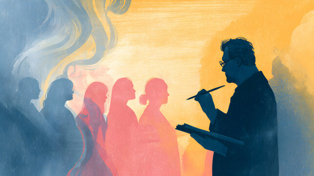 Artist paints ethereal figures emerging from smoke in a colorful studio, capturing the creative process with a dreamlike and imaginative atmosphere.