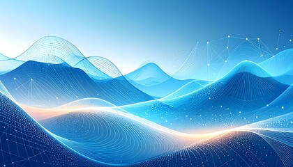 Abstract digital landscape with soft blue tones and glowing lines