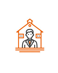 Professional man stands confidently inside a stylized house representing real estate, showcasing stability and trust in the housing market.