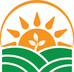 Agriculture Sunrise Field Logo Design Template Vector Icon