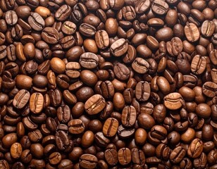 Fototapeta premium Overhead view of backdrop representing halves of dark brown coffee beans with pleasant scent