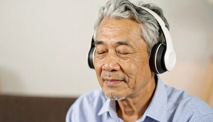 Close-up of senior man listening to music