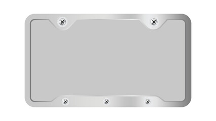 A blank metal license plate features four screws and a minimalist design