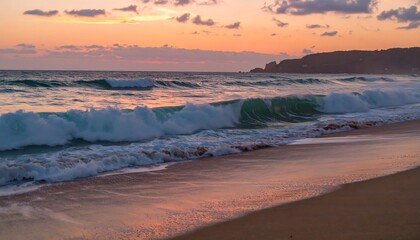 Sunset beach waves