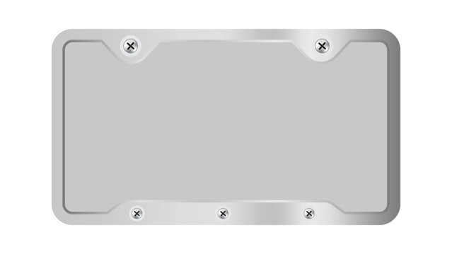 A blank metal license plate features four screws and a minimalist design