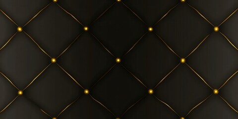 Obraz premium Elegant black leather background with diamond pattern and gold buttons.
