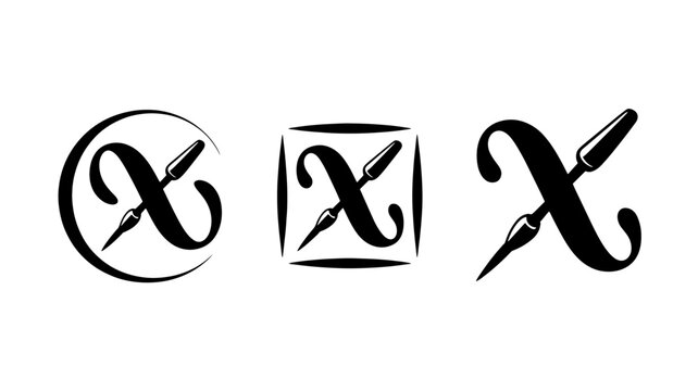 Three stylish logo variations featuring a letter X and a dart