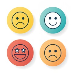 Four colorful round emoji icons with different expressions isolated on white background