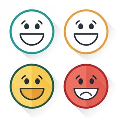 Fototapeta premium Four colorful flat design emoticons with different expressions isolated on white background