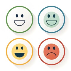 Four colorful smiley faces with different expressions isolated on white background