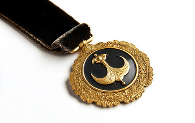 Sikh Khanda Medallion Pendant on Velvet Ribbon Isolated On White Background.