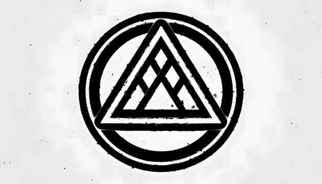 Abstract Black and White Geometric Design: Interlocking Triangles in Circle, Grunge Texture