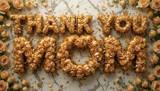 Golden Rose-Embellished "Thank You Mom" Typography - Powered by Adobe