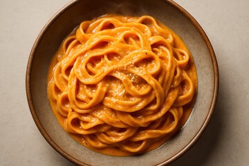 Creamy fettuccine alfredo twirled on ceramic plate with parsley garnish appetizing overhead hero shot perfect for restaurant menus delivery apps and editorial food features
