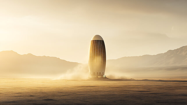 Futuristic Spacecraft Landing on a Deserted Planet