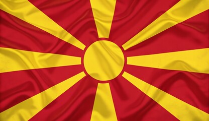 Waving flag of north macedonia, a landlocked country in the balkan peninsula