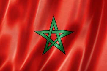 Detailed moroccan flag with a green star on a red textured background