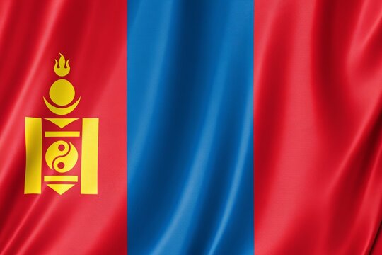 Waving flag of mongolia, a symbol of national identity and cultural heritage