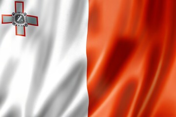 Closeup of the maltese flag waving with patriotic symbolism and detail