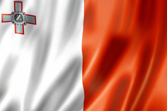 Closeup of the maltese flag waving with patriotic symbolism and detail