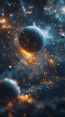 Planet glowing rings digital render images