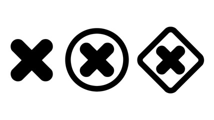 Obraz premium Three variations of a black cross mark symbol in different shapes
