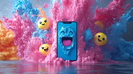 Smartphone emoji powder burst vibrant images