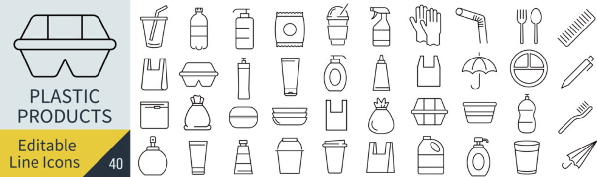 線の編集ができるプラスチックに関するアイコンセット（アウトライン化していない）
