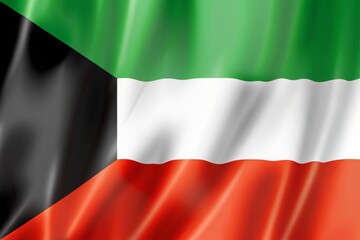 Close up of the national flag of kuwait waving in the wind